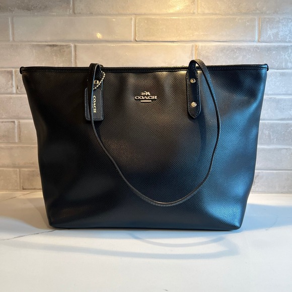 Coach Handbags - COACH  Black Crossgrain Leather City Tote Bag Purse Handbag Zip Top